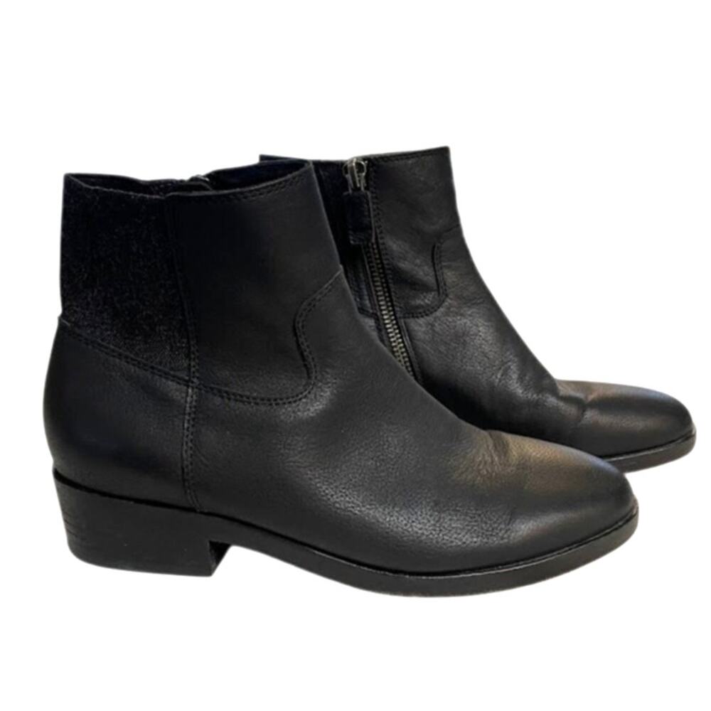 Eileen‎ Fisher Black Leather Boots Joyce Ankle Side Zip Booties Womens Size 6